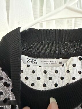Zara Black and White Polka Dot Knit Top